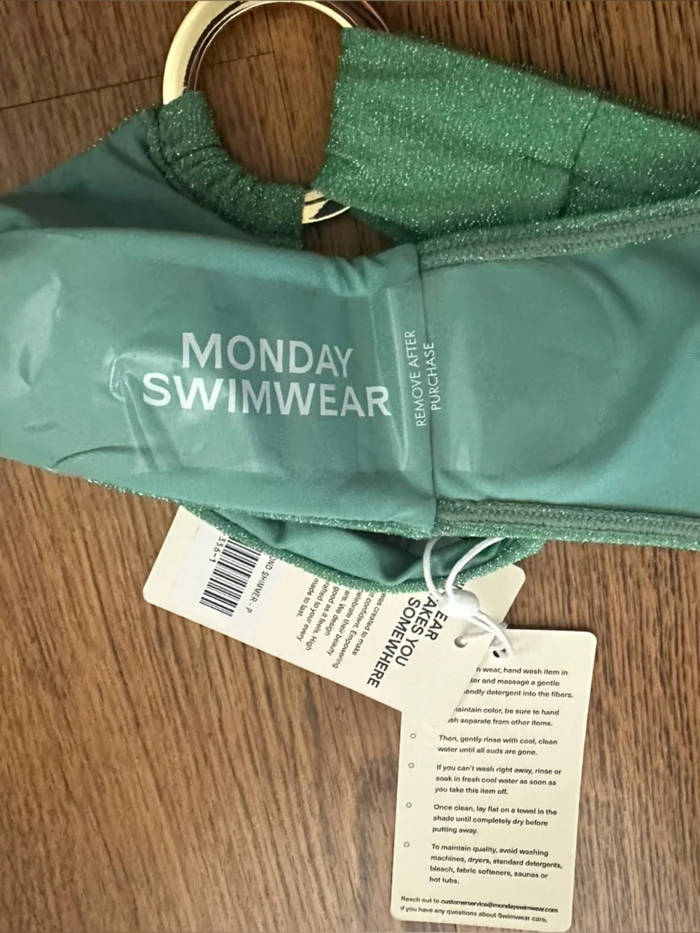 Monday Green Glitter Bikini Bottom with Gold Rings size small NWT swimwear